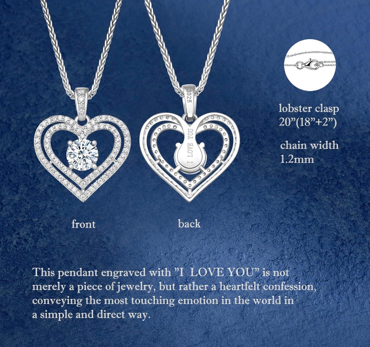 Moissanite Heart Pendant Necklace Lab Created Diamond 18K Gold Plated 925 Sterling Silver D Color VVS1 Clarity