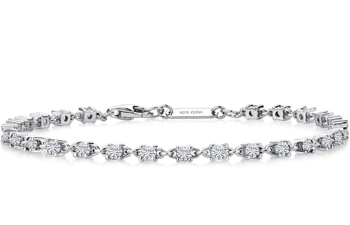 Moissanite Tennis Bracelet 925 Sterling Silver 1.76 Carat Round 2.5MM 7 Inch