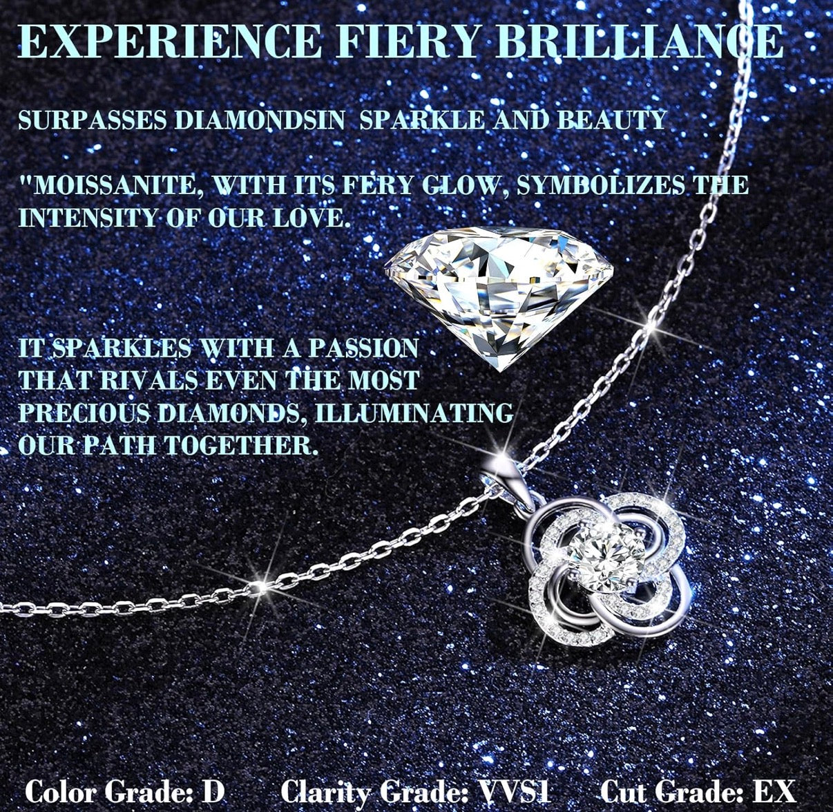 Moissanite Pendant Necklace for Women 925 Sterling Silver 1 Carat