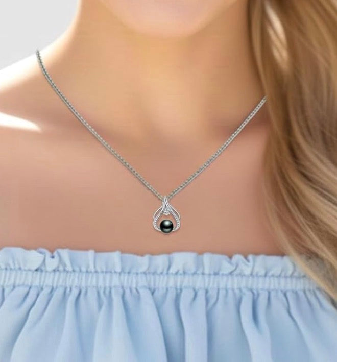 Tahitian Black Pearl AAAA 18K Gold Plated Sterling Silver Pendant Necklace for Women