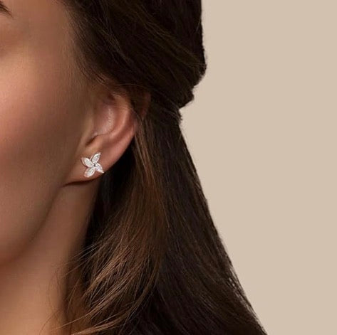 Moissanite PinWheel Earrings D Color VVS1 Clear Moissanite Earrings 18K Gold Plated 925 Sterling Silver