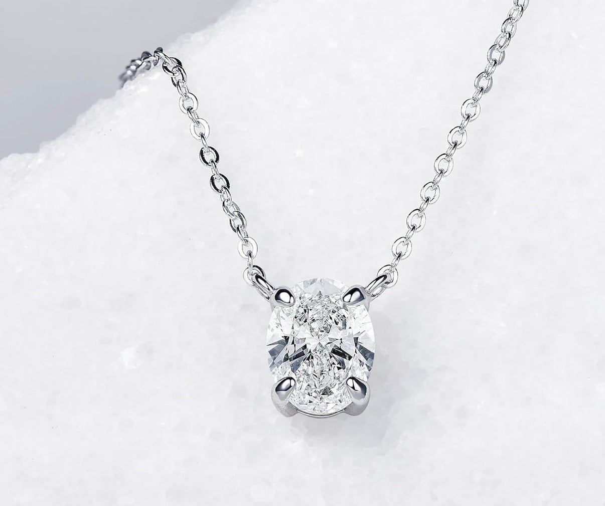 2ct Oval Moissanite Pendant Necklace, D Color VVS1 925 Sterling Silver Platinum