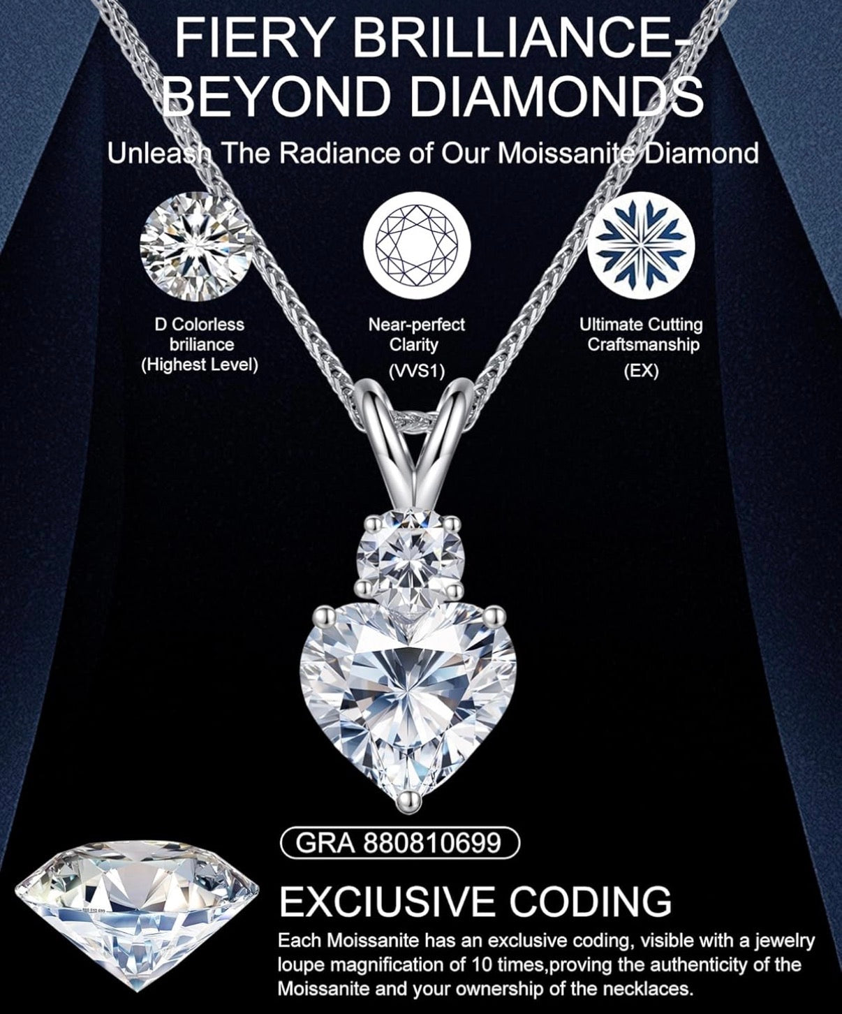 Forever Love Heart Pendant Necklaces for Women, 2.3 Carat Heartshape Moissanite Sterling Silver