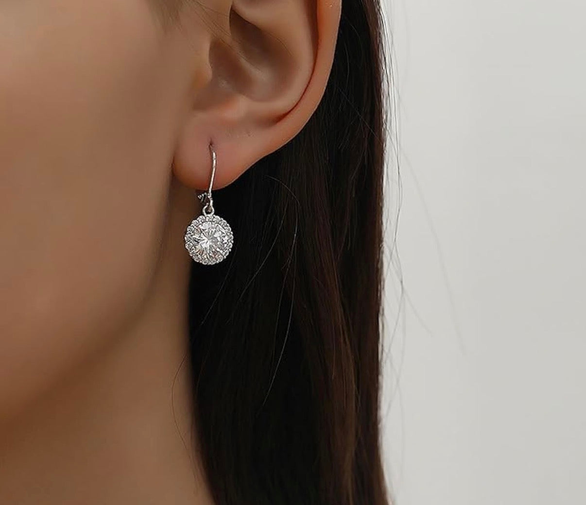 1 Carat Halo Pendant Moissanite 925 Sterling Silver Pendant Necklace Silver Earrings 18K White Gold Plated Jewelry Set