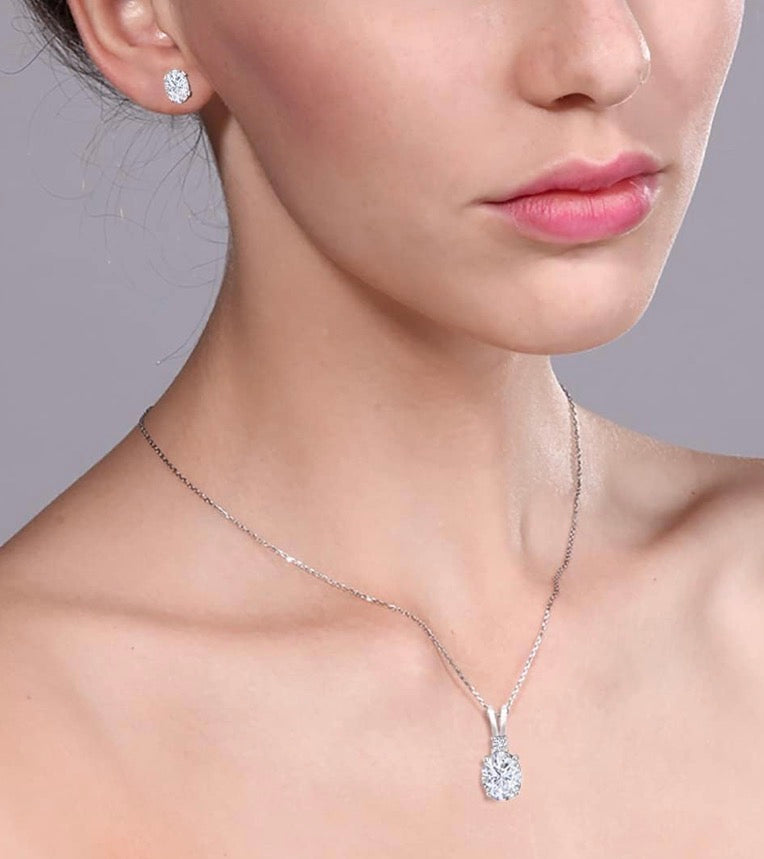 3.37 Carats Moissanite Pendant Necklace Earrings Set For Women 925 Sterling Silver .