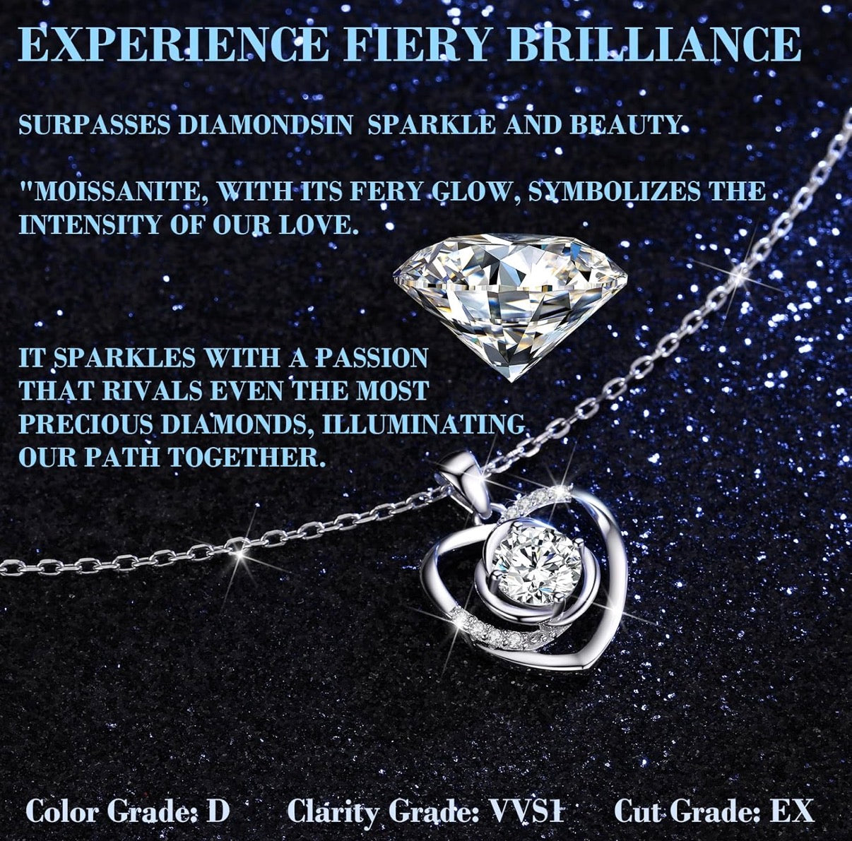 Moissanite Pendant Necklace for Women 925 Sterling Silver 1 Carat Moissanite Necklace