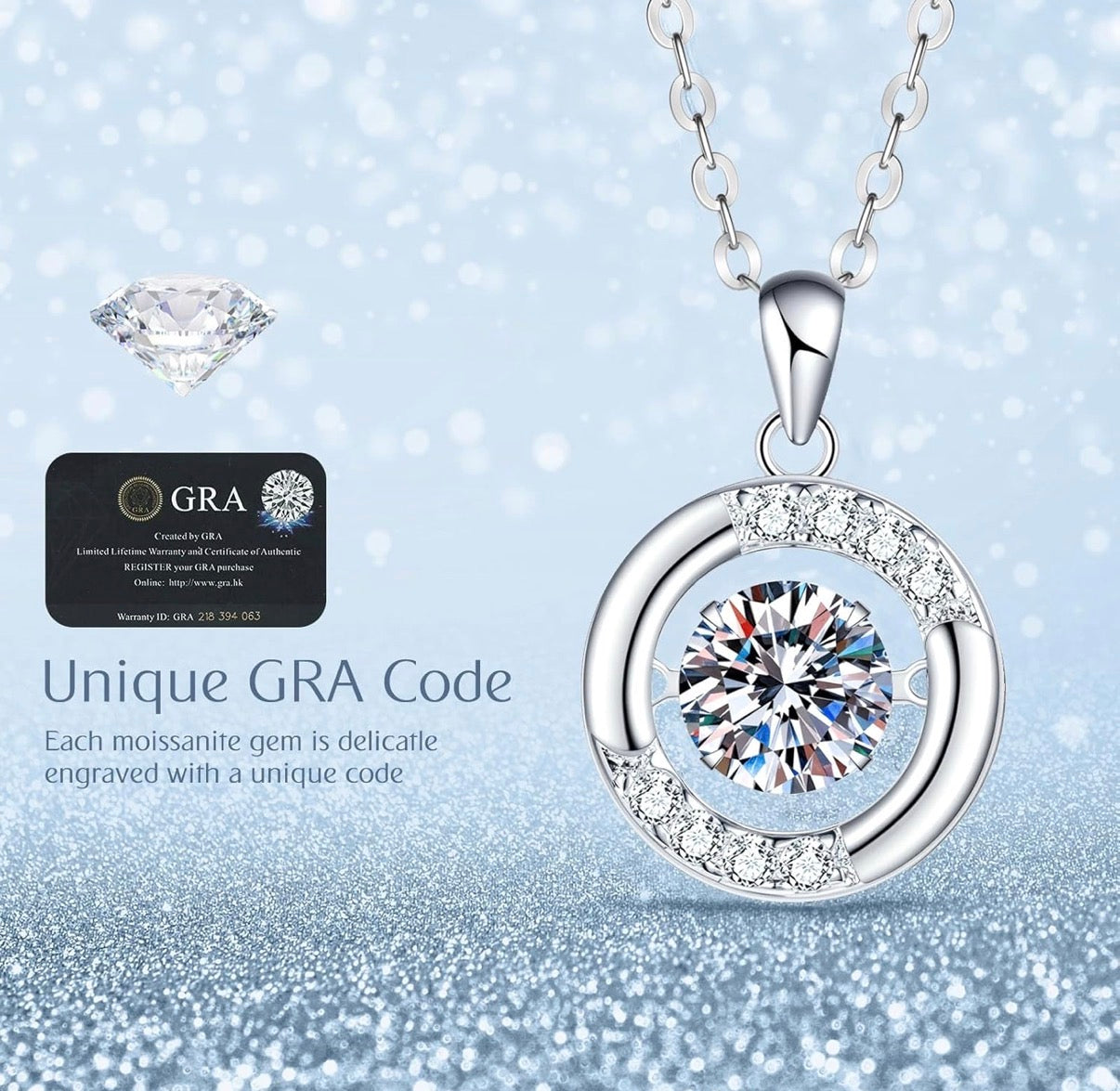 1 Carat Moissanite Halo Pendant Necklace Sterling Silver