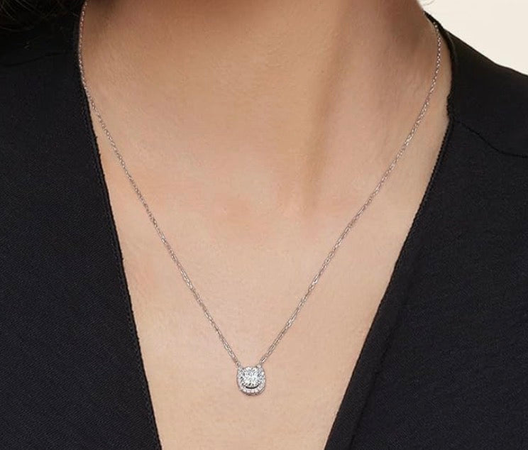 Moissanite Horseshoe Necklace for Women, 0.3CT-1.0CT Lab Created Diamond with VVS1 Clarity D Color Moissanite Chain, White Gold Plated S925 Sterling Silver Necklace