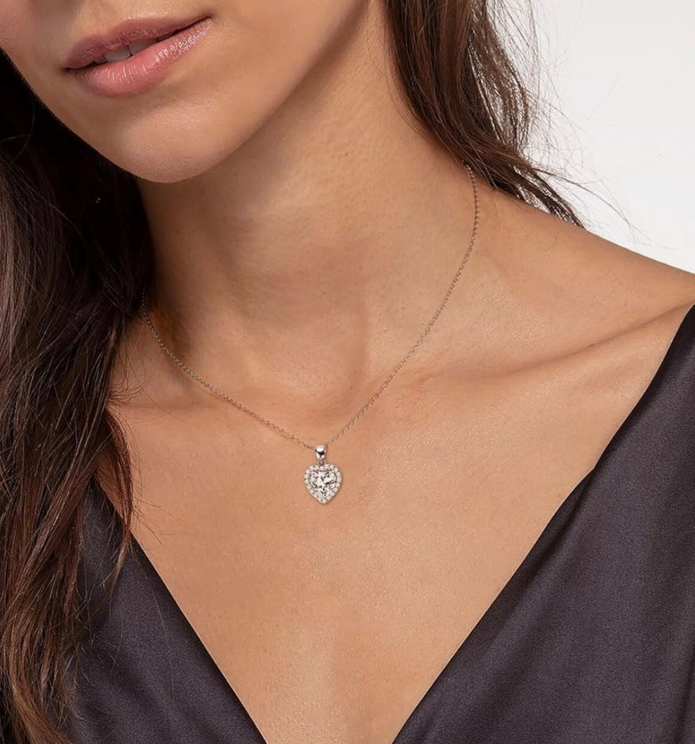 2CT Heart Moissanite Pendant Necklace, D Color VVS1 925 Sterling Silver Dainty