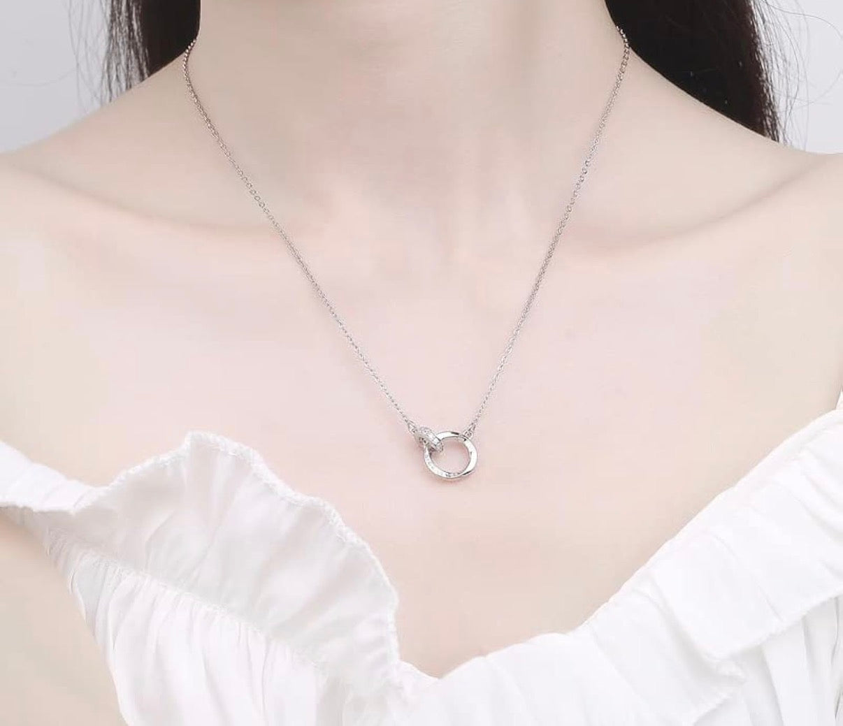 18k White Gold Mobius Ring Necklace, Moissanite Love Necklace,