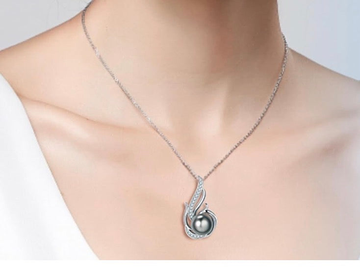 Pearl Necklaces for Women 10-11mm - Pearl Necklace Phoenix Pendant with 925 Sterling Silver 18" Chain
