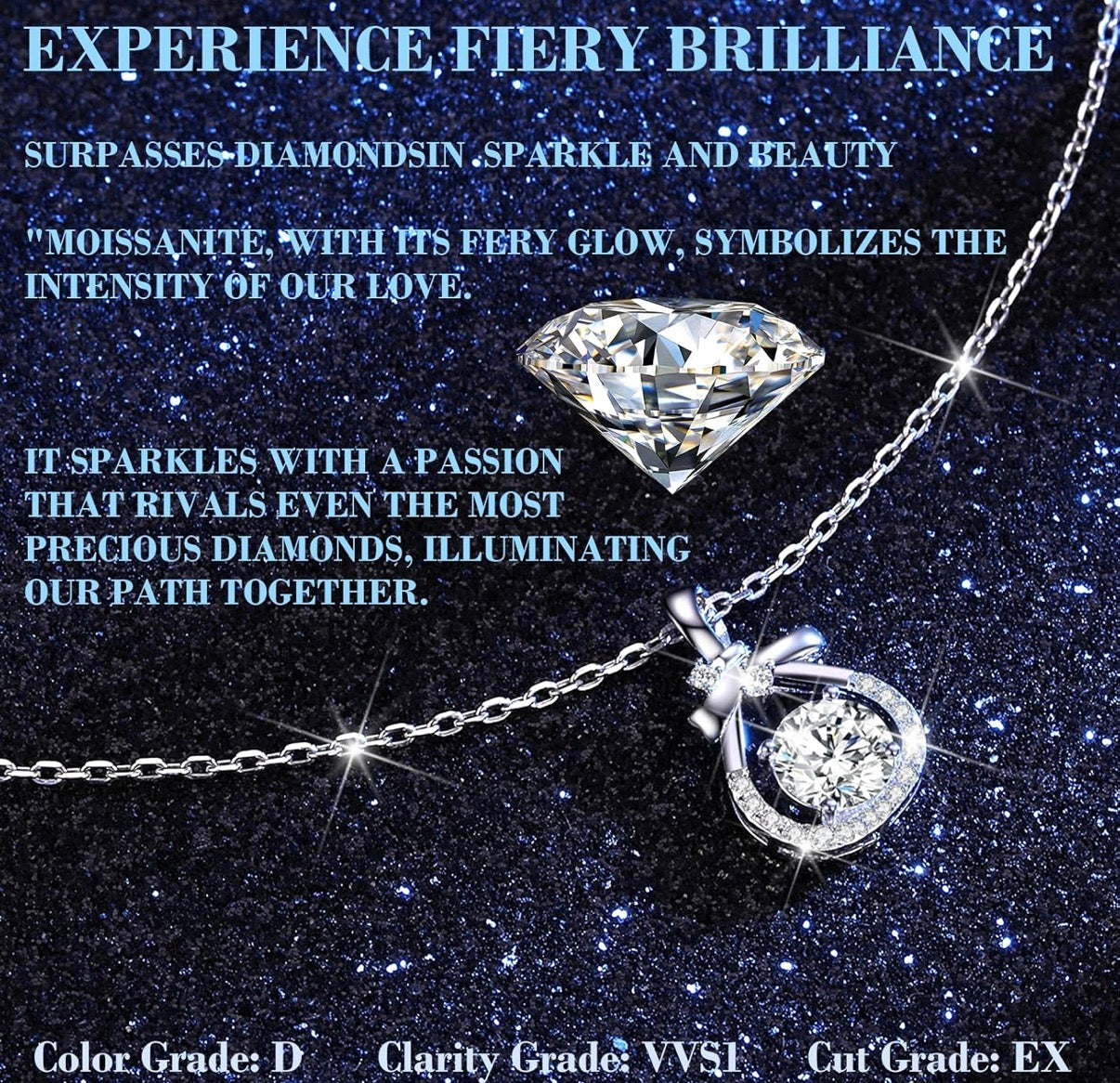 Moissanite Pendant Necklace for Women 925 Sterling Silver 1 Carat