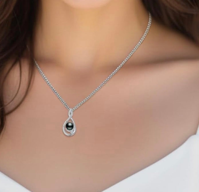 Tahitian Black Pearl AAAA 18K Gold Plated Sterling Silver Pendant Necklace for Women
