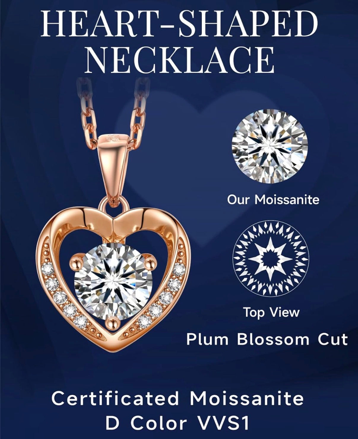1 Ct Heart Necklace for Women Moissanite 925 Sterling Silver