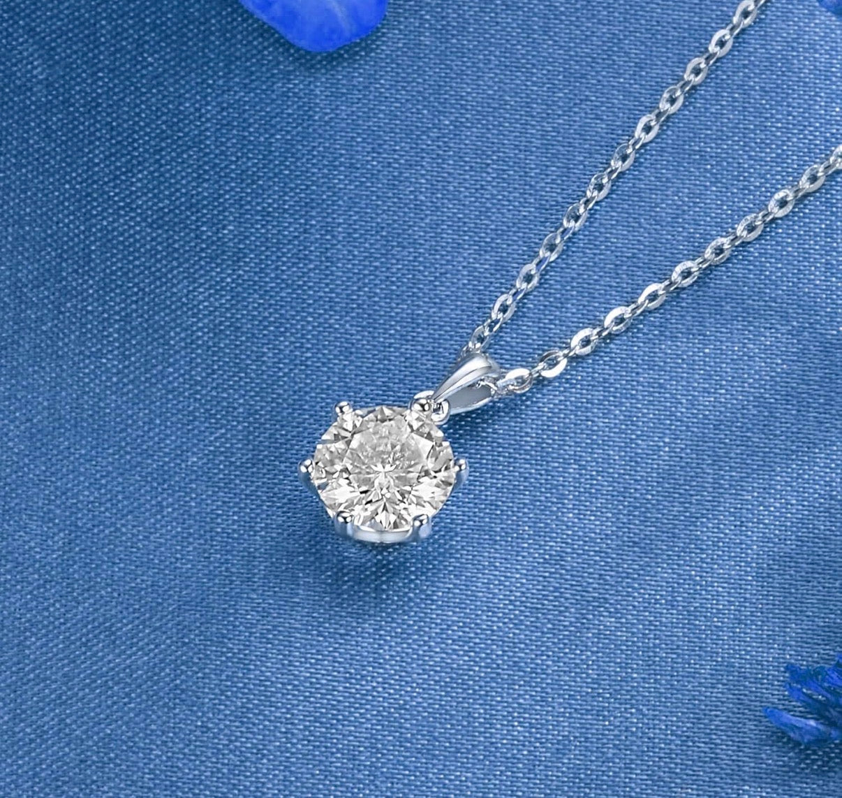 1 Carat Moissanite 925 Sterling Silver Pendant Necklace Silver Earrings 18K White Gold Plated Jewelry Set