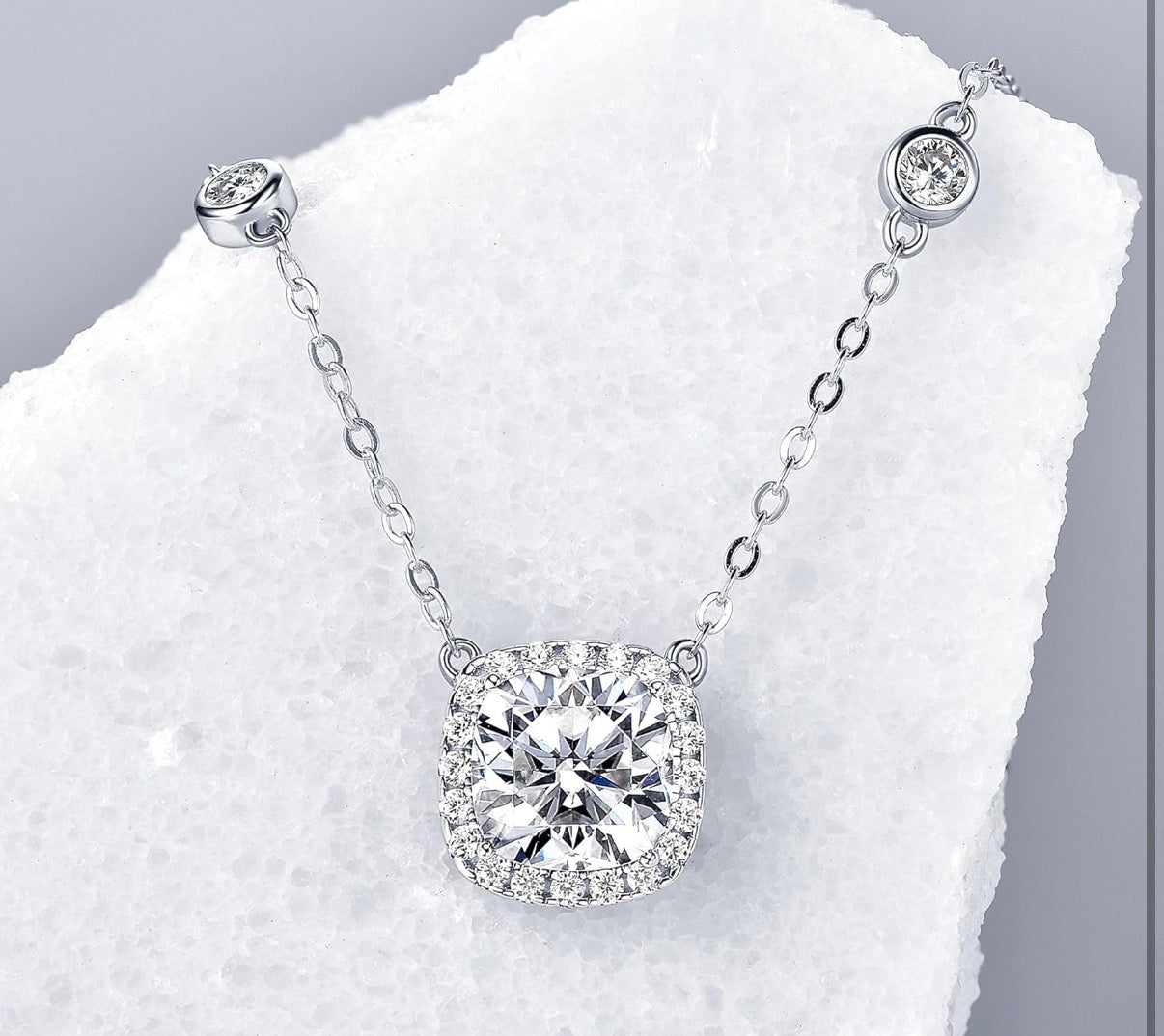 2.5CT Moissanite Pendant Necklace Cushion Cut D Color VVS1 925 Sterling Silver Halo Pendant.