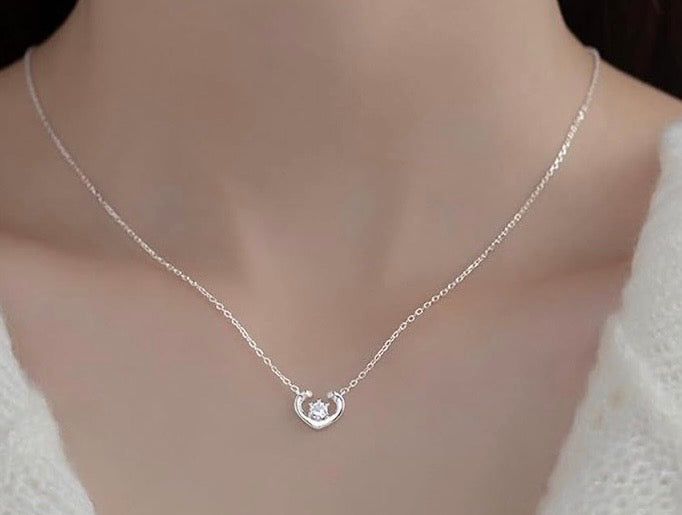 1 Carat Mossanite Heart 925 Sterling Silver Pendant Necklace Silver Earrings 18K White Gold Plated Jewelry Set