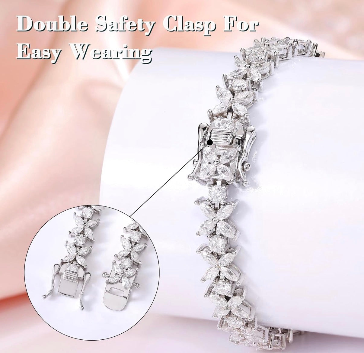 Moissanite Bracelet for Women, Butterfly Design, 925 Sterling Silver 18K White Gold Plated.