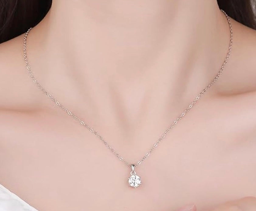 1 Carat Moissanite 925 Sterling Silver Pendant Necklace Silver Earrings 18K White Gold Plated Jewelry Set