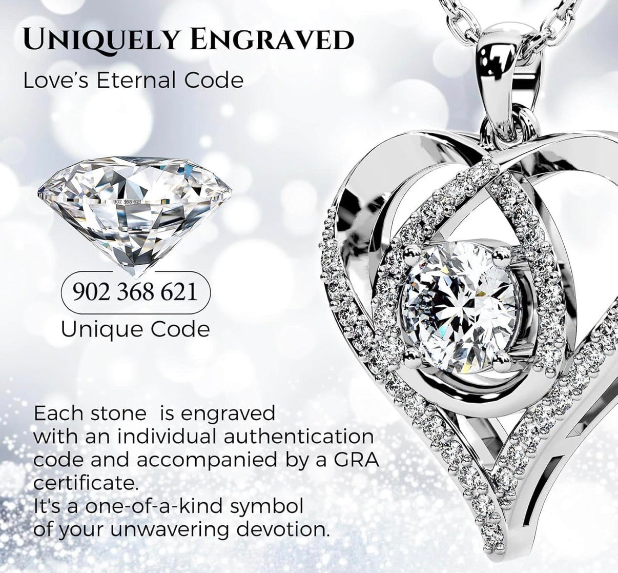 2.4 Ct Infinity Heart Classic Pendant Necklace Moissanite S925 Sterling Silver.