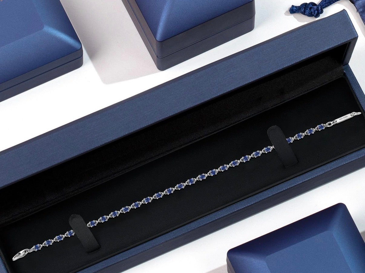 Blue Created Sapphire Tennis Bracelet 925 Sterling Silver 1.76 Carats 2.5MM Gemstone
