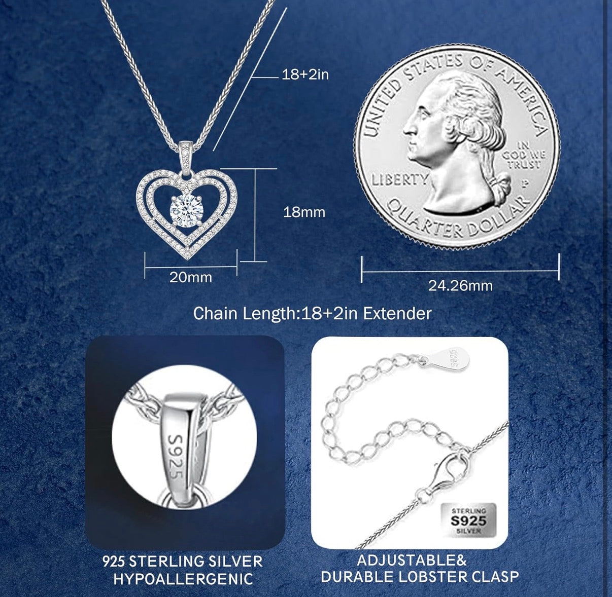 Moissanite Heart Pendant Necklace Lab Created Diamond 18K Gold Plated 925 Sterling Silver D Color VVS1 Clarity