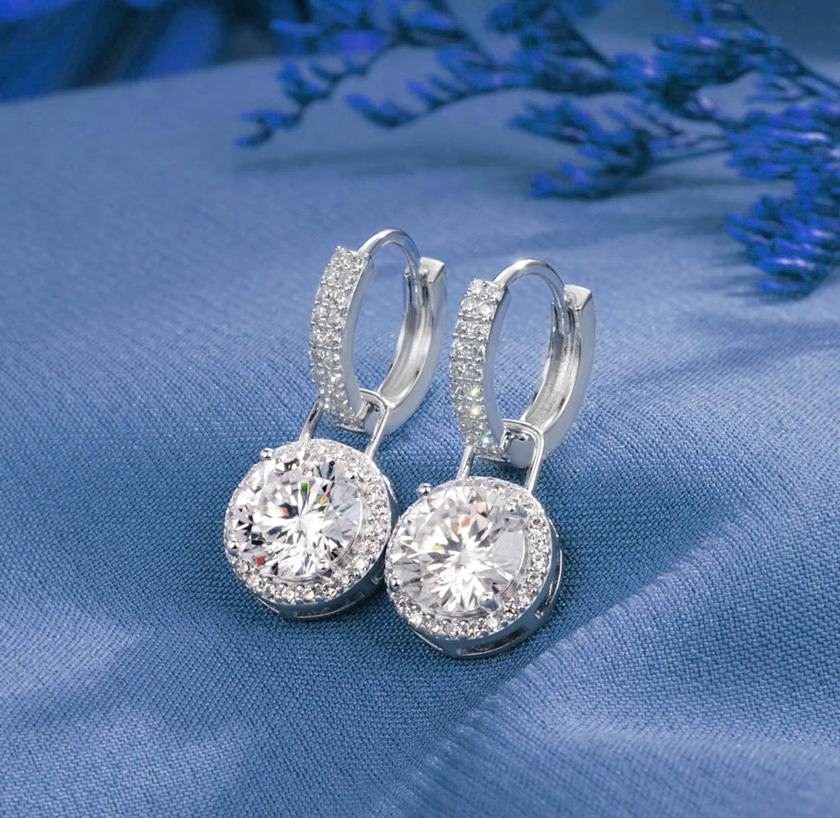 1 Carat Square Halo Style Moissanite 925 Sterling Silver Pendant Necklace Silver Earrings 18K White Gold Plated
