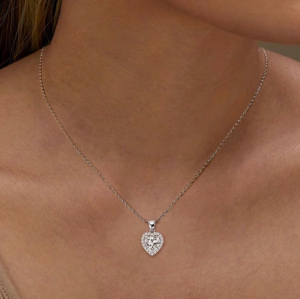 2CT Heart Moissanite Pendant Necklace, D Color VVS1 925 Sterling Silver Dainty