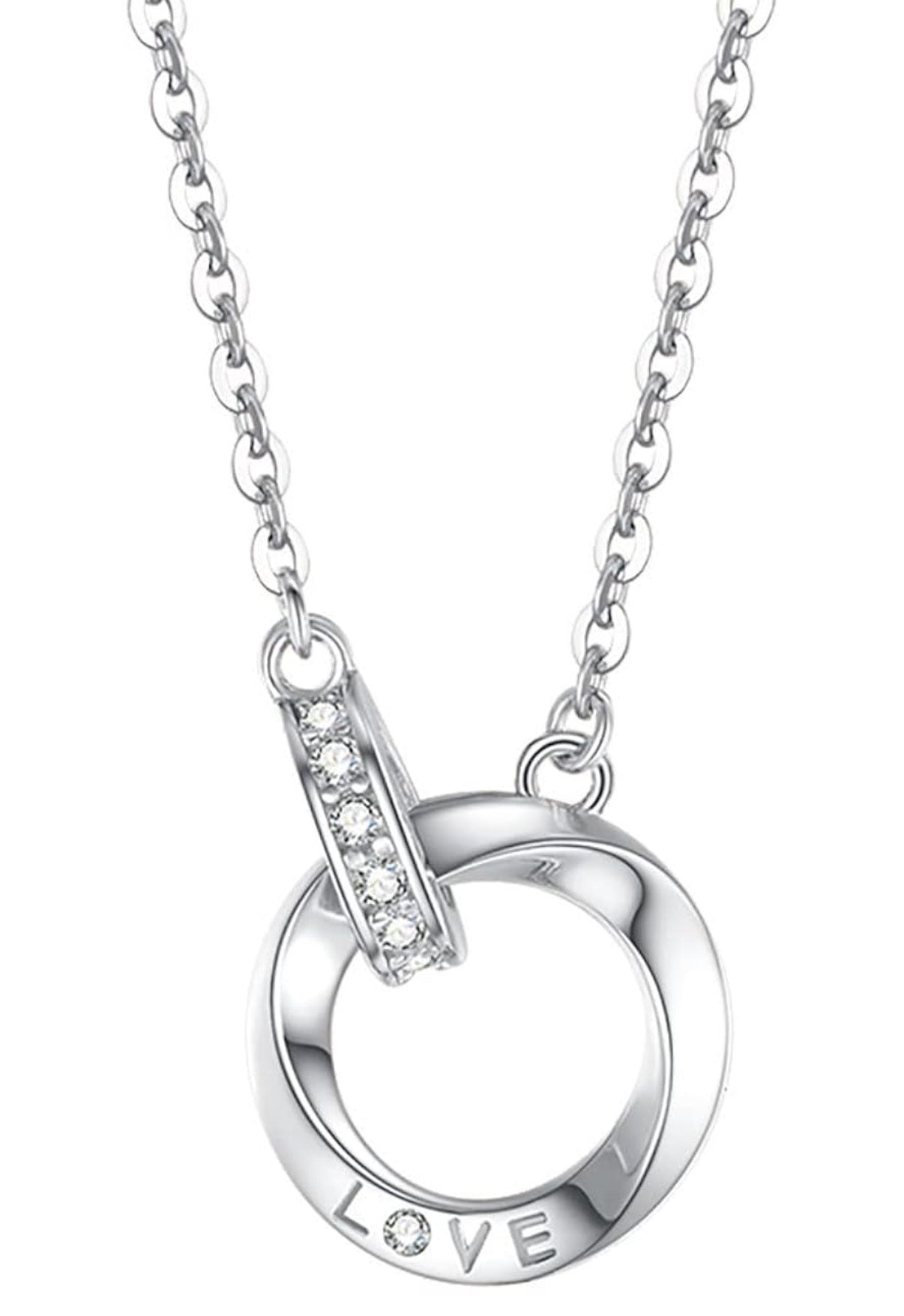 18k White Gold Mobius Ring Necklace, Moissanite Love Necklace,