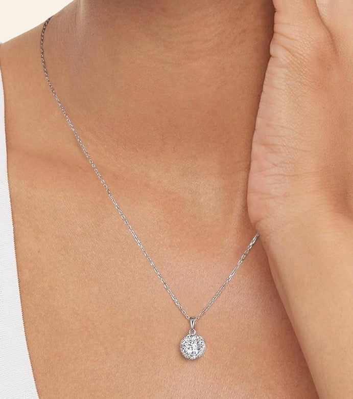 Moissanite Camellia Flower Necklace for Women, 0.3CT-1.0CT Lab Created Diamond with VVS1 Clarity D Color Moissanite Chain, White Gold Plated S925 Sterling Silver Necklace