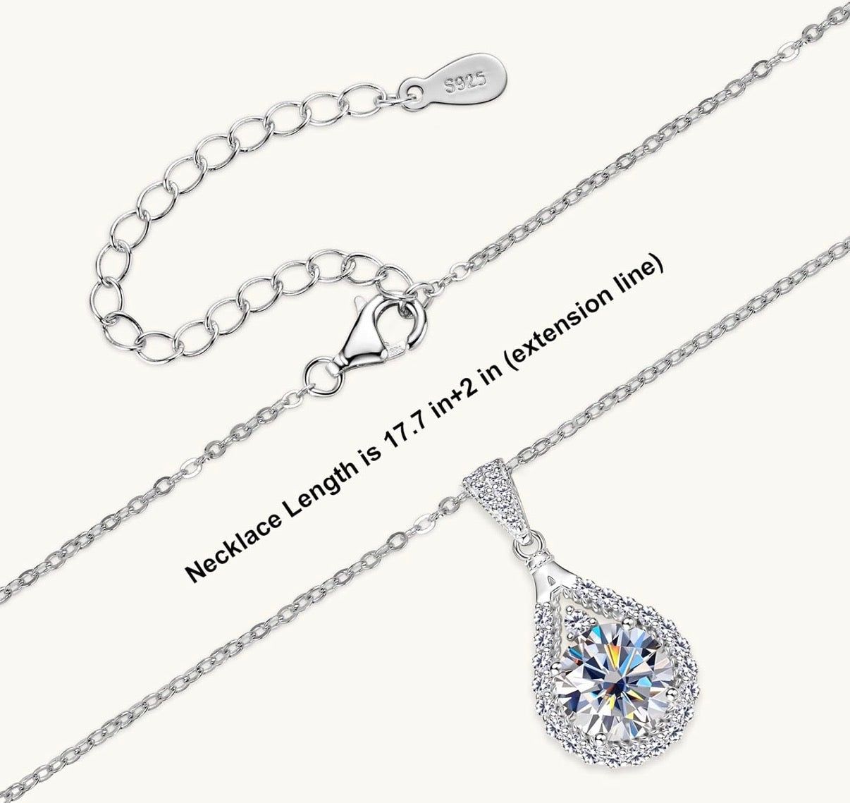 1 Carat Moissanite Engagement Pendant Necklace, D Color VVS1 Clarity 925 Sterling Silver Pear Shaped