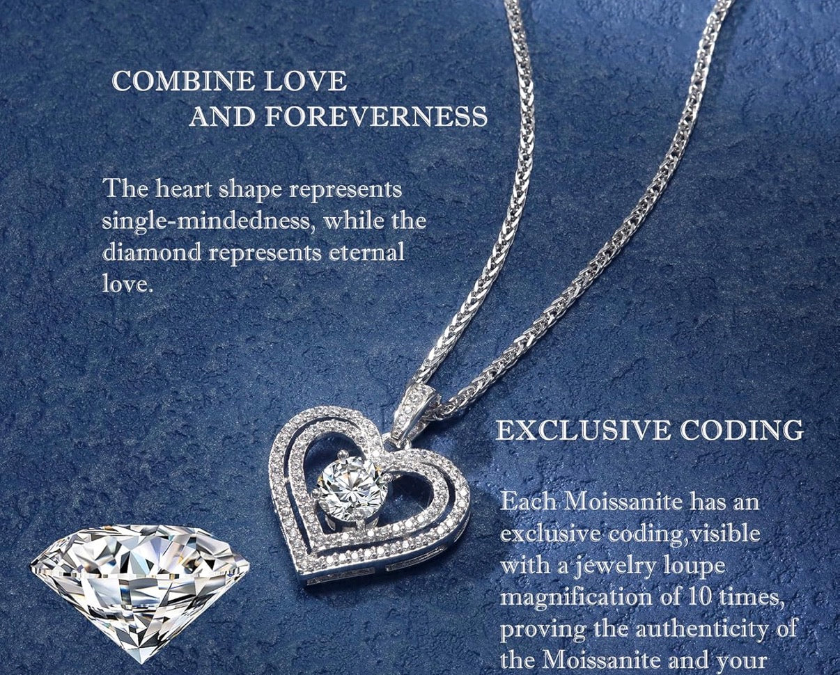 Moissanite Heart Pendant Necklace Lab Created Diamond 18K Gold Plated 925 Sterling Silver D Color VVS1 Clarity