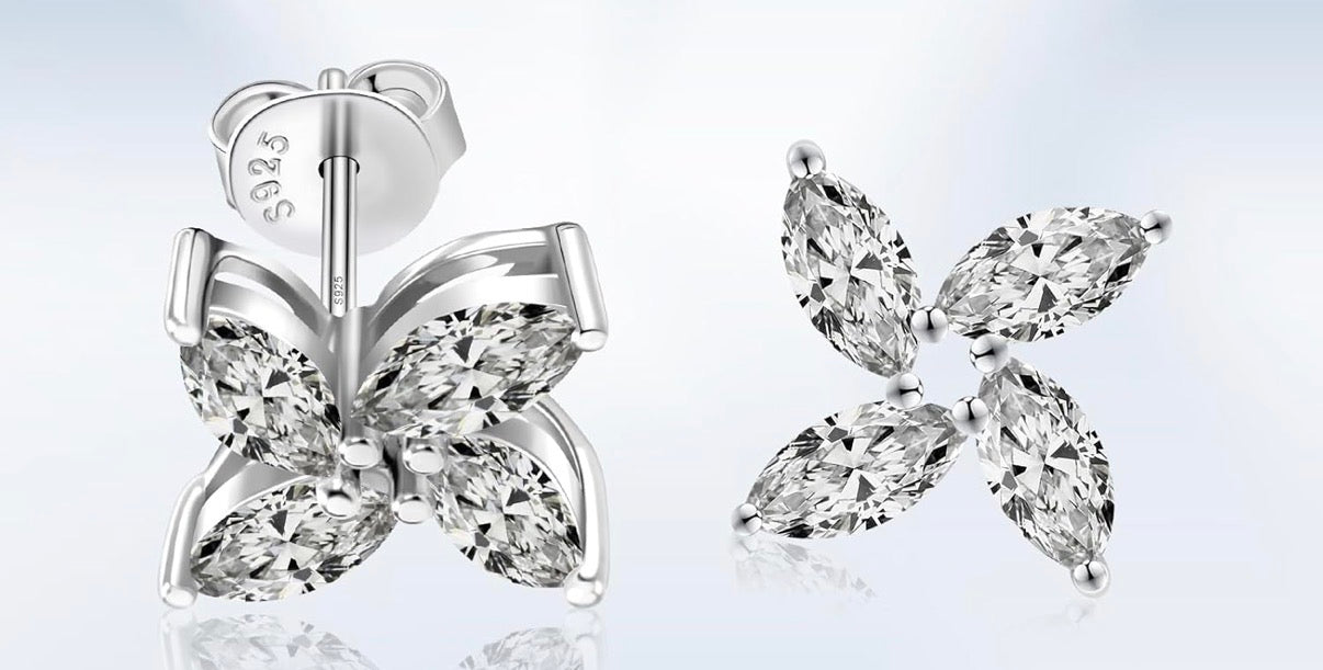 Moissanite PinWheel Earrings D Color VVS1 Clear Moissanite Earrings 18K Gold Plated 925 Sterling Silver