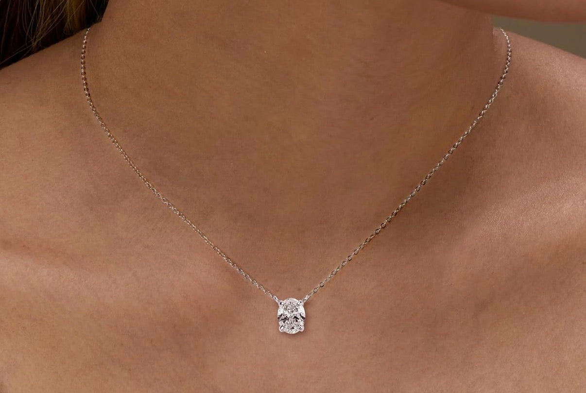 2ct Oval Moissanite Pendant Necklace, D Color VVS1 925 Sterling Silver Platinum