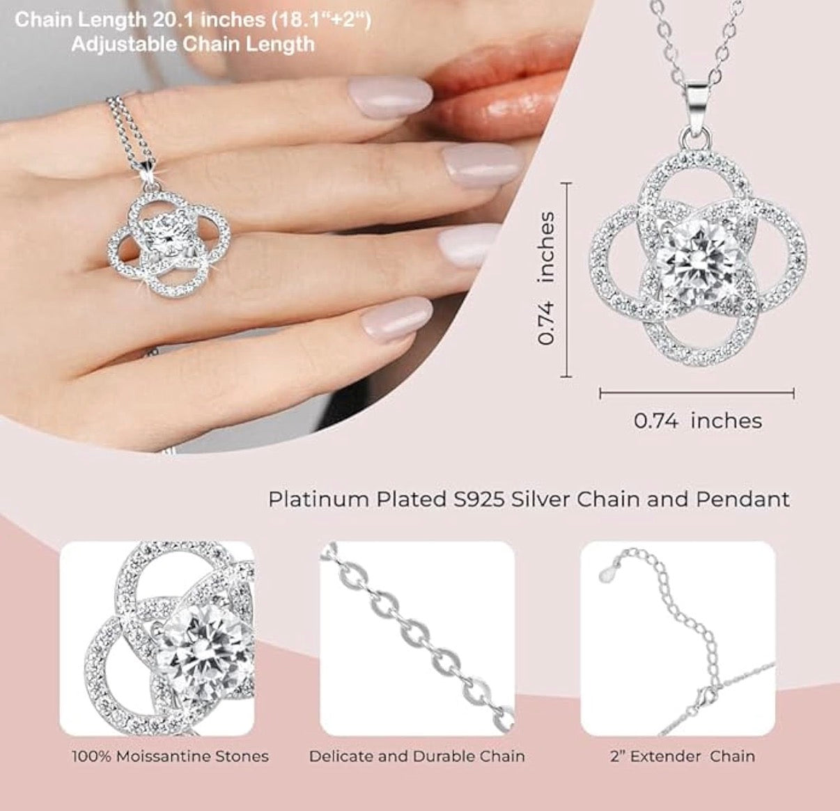 1 CT Moissanite Pendant Necklace 925 Sterling SilverInfinity Dainty