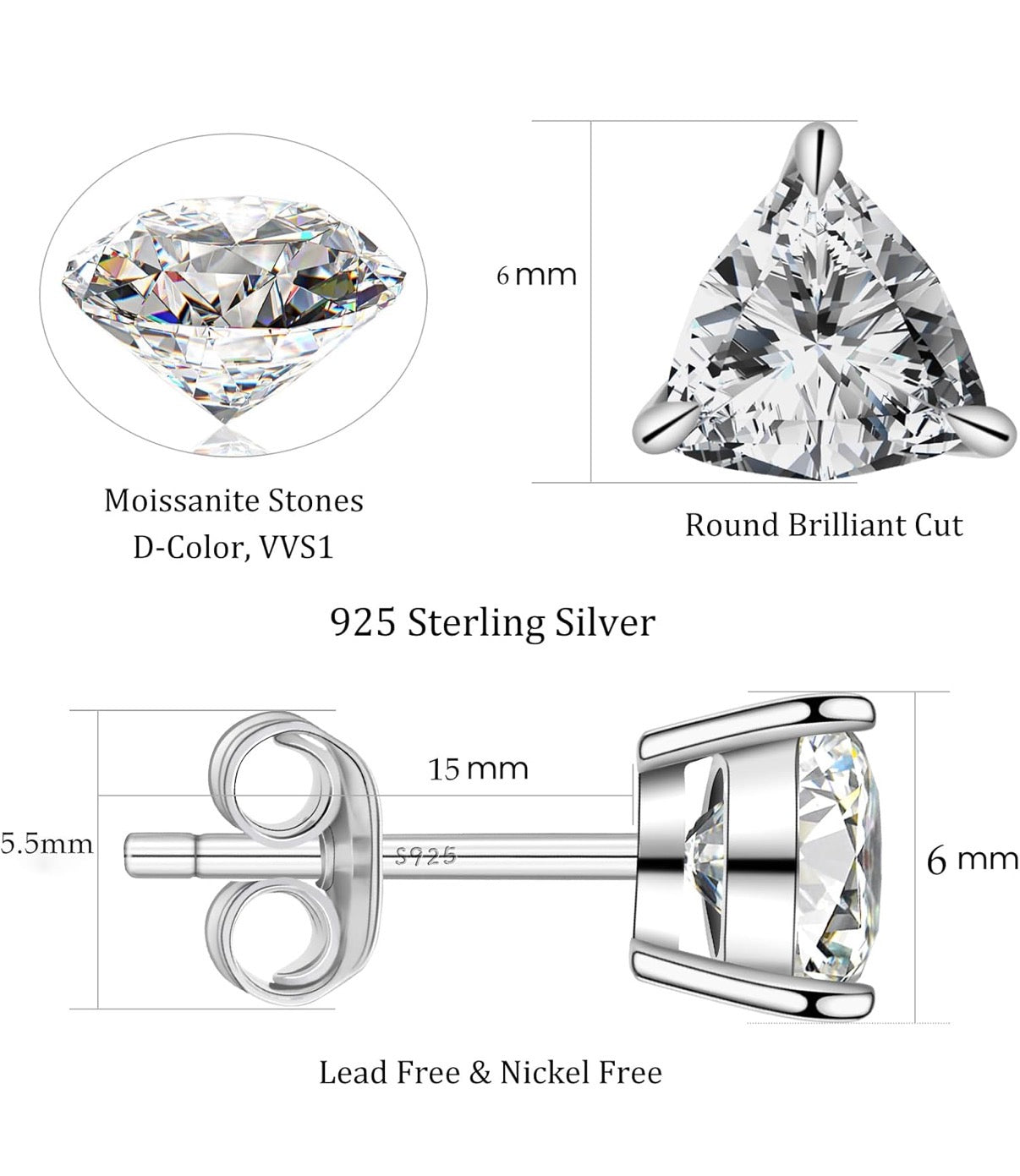 Moissanite Rectangle Earrings D Color VVS1 Clear Moissanite Earrings 18K Gold Plated 925 Sterling Silver