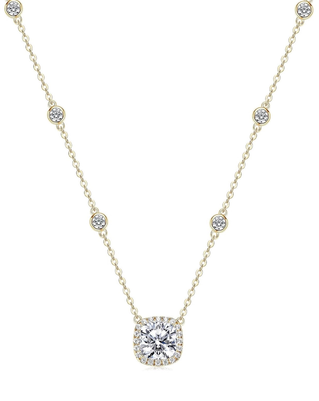 2.5CT Moissanite Pendant Necklace Gold Color Cushion Cut D Color VVS1 925 Sterling Silver Halo Pendant.