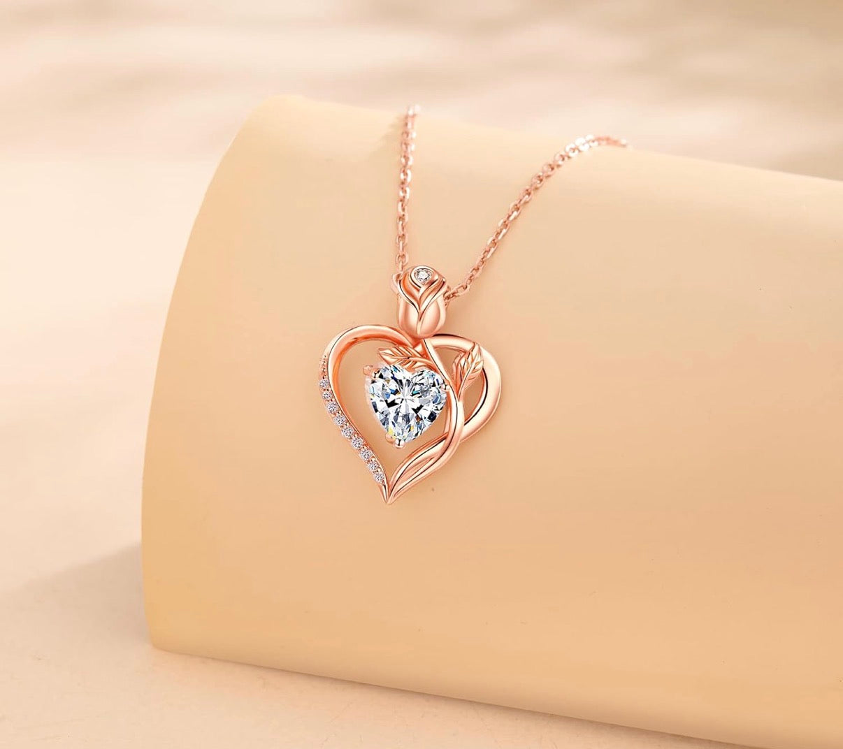 1.2CT Rose Heart Moissanite Necklace for Women Jewelry D Color VVS1 S925 Sterling Silver 18K Rose Gold Plated