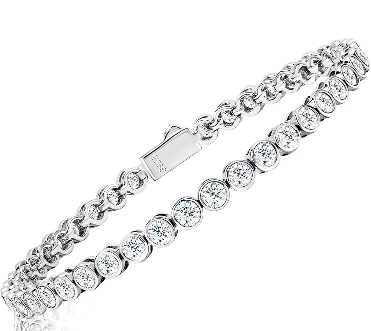 Moissanite Tennis Bracelets for Women White Gold Plated 925 Sterling Silver Round Chain Sparkling 3mm Diamond VVS1 D Color Solitaire.