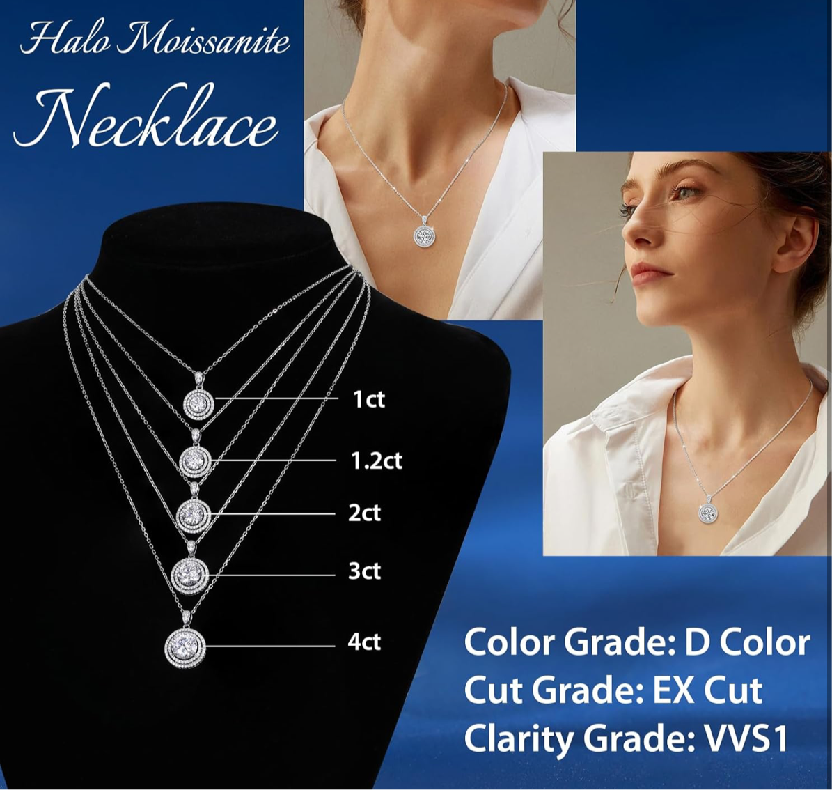 18K Gold Vermeil Imitation Necklace for 1 Ct Moissanite Sterling Silver .