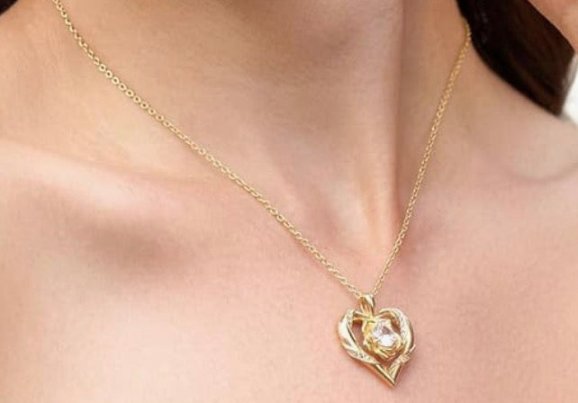 Rose Flower Heart Moissanite Necklaces for Wife, S925 Silver Pendant for Women, 18K Gold Plated Jewelry