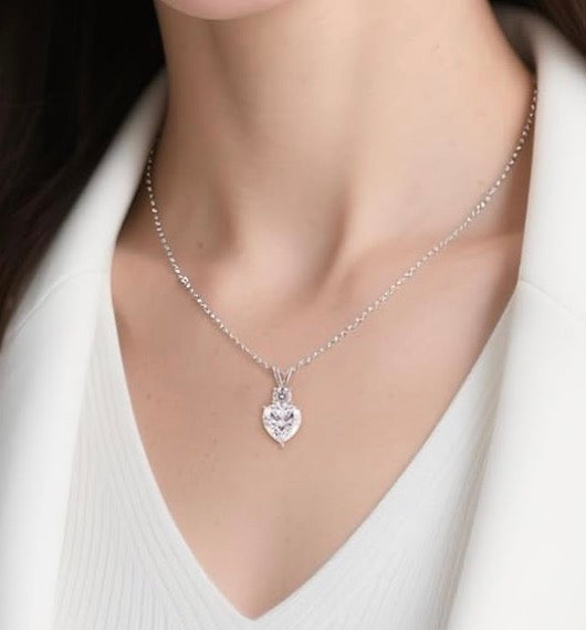 Forever Love Heart Pendant Necklaces for Women, 2.3 Carat Heartshape Moissanite Sterling Silver