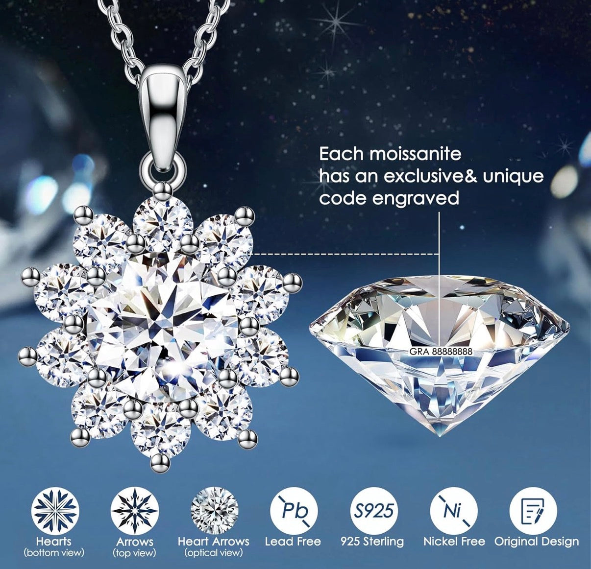 Sunflower Moissanite Pendant Necklace for Women 1CT Sterling Silver