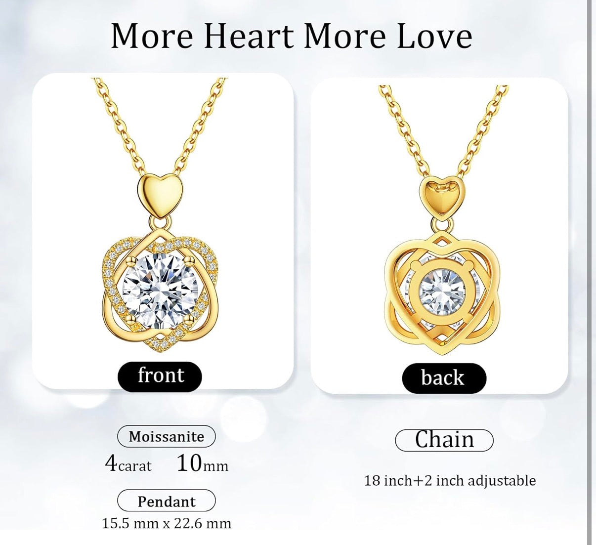 Infinity Heart Necklace for Women 4 Carats Moissanite, Sterling Silver Pendant