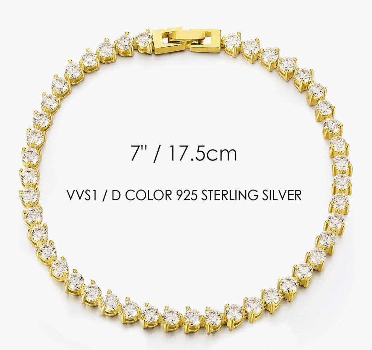 Moissanite Sterling Silver Yellow Gold Tennis Bracelet White Gold Plated 925 Silver Chain - Gold Prong Setting Sparkling VVS1 Solitaire