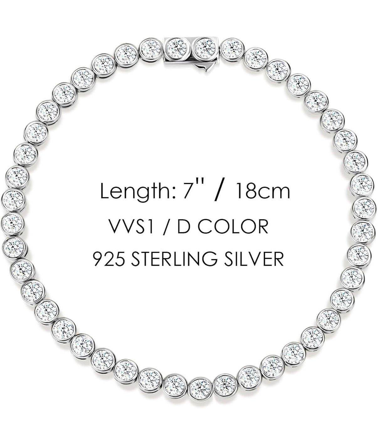 Moissanite Tennis Bracelets for Women White Gold Plated 925 Sterling Silver Round Chain Sparkling 3mm Diamond VVS1 D Color Solitaire.