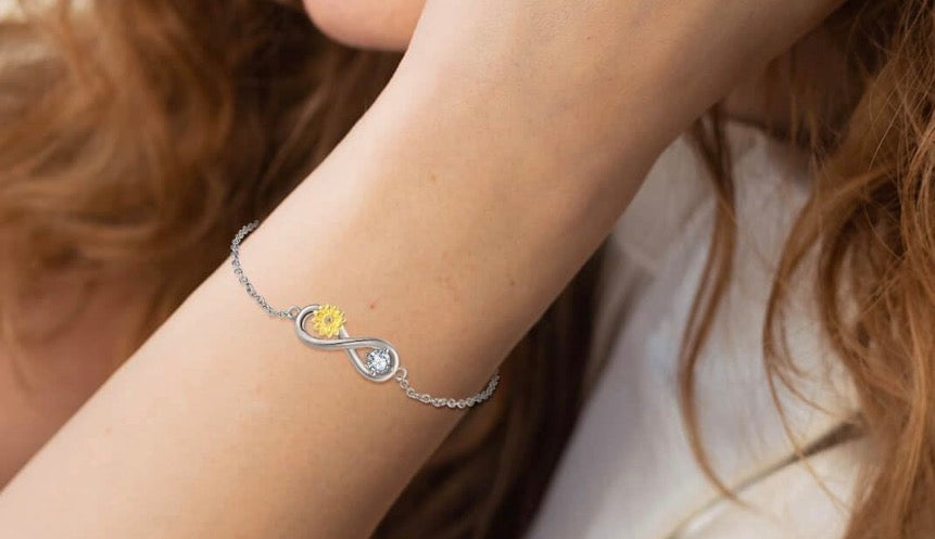 925 Sterling Silver Sunflower Bracelet Adjustable Infinity