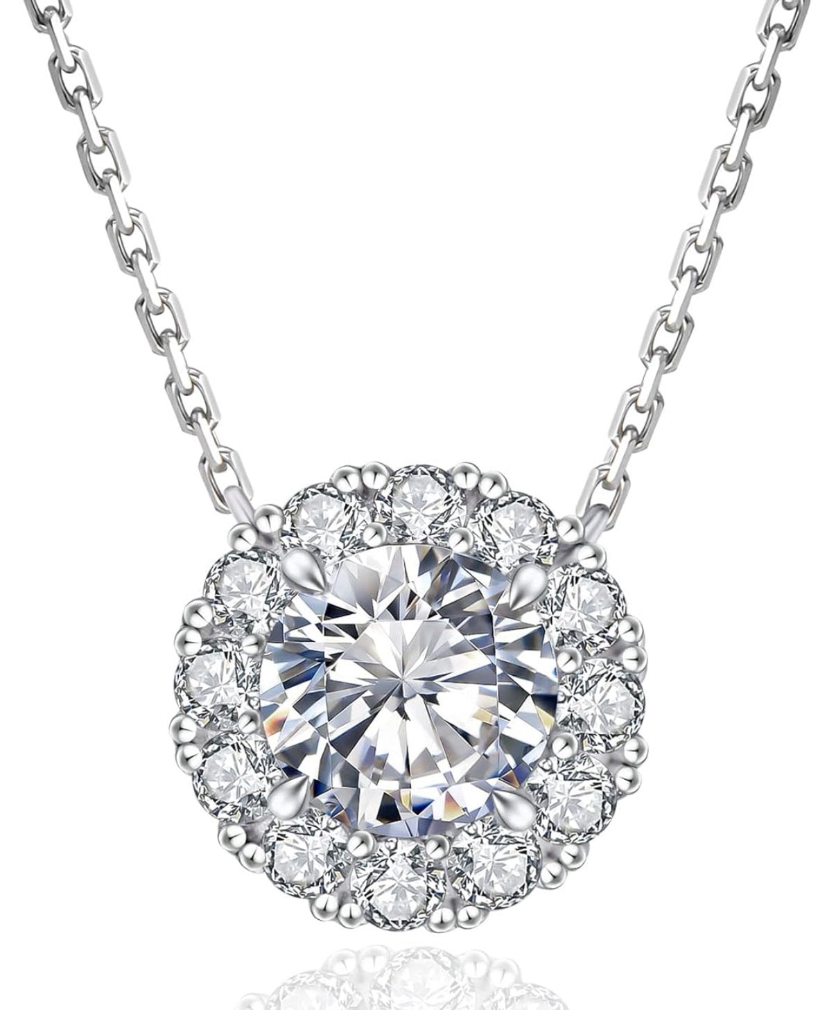 Moissanite Halo Necklace for Women, 0.3CT-1.0CT Lab Created Diamond with VVS1 Clarity D Color Moissanite Chain, White Gold Plated S925 Sterling Silver Necklace