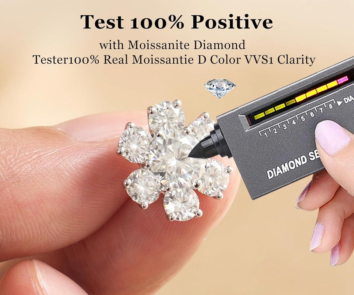 Moissanite Stud Sunflower Earrings D Color VVS1 Clear Moissanite Earrings 18K Gold Plated 925 Sterling Silver