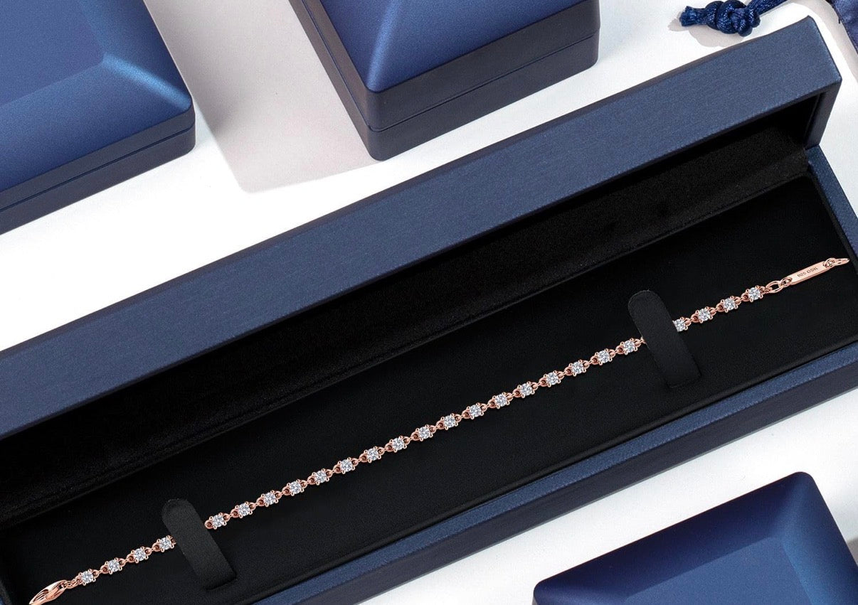 Moissanite Tennis Rose Gold Bracelet 925 Sterling Silver 1.76 Carat Round 2.5MM 7 Inch